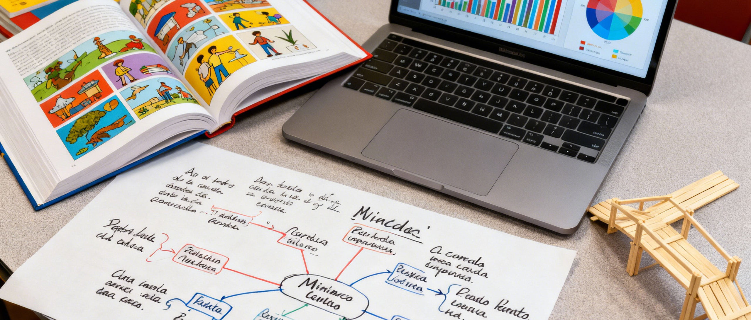 Student working on project with diverse materials